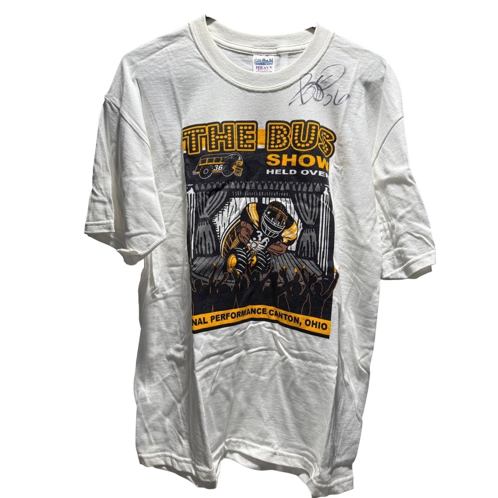 Jerome Bettis The Bus Show Signed Graphic T-Shirt White Mens Large Steelers